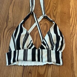 MAJORELLE Black and Cream Striped crop Top